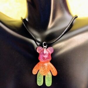 GLITTER ombre teddy bear choker necklace